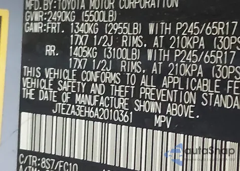 2010 Toyota Highlander from USA, damaged, VIN JTEZA3EH6A2010361